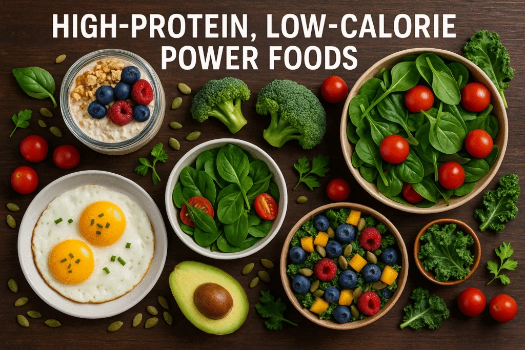 Healthy weight loss foods on a table