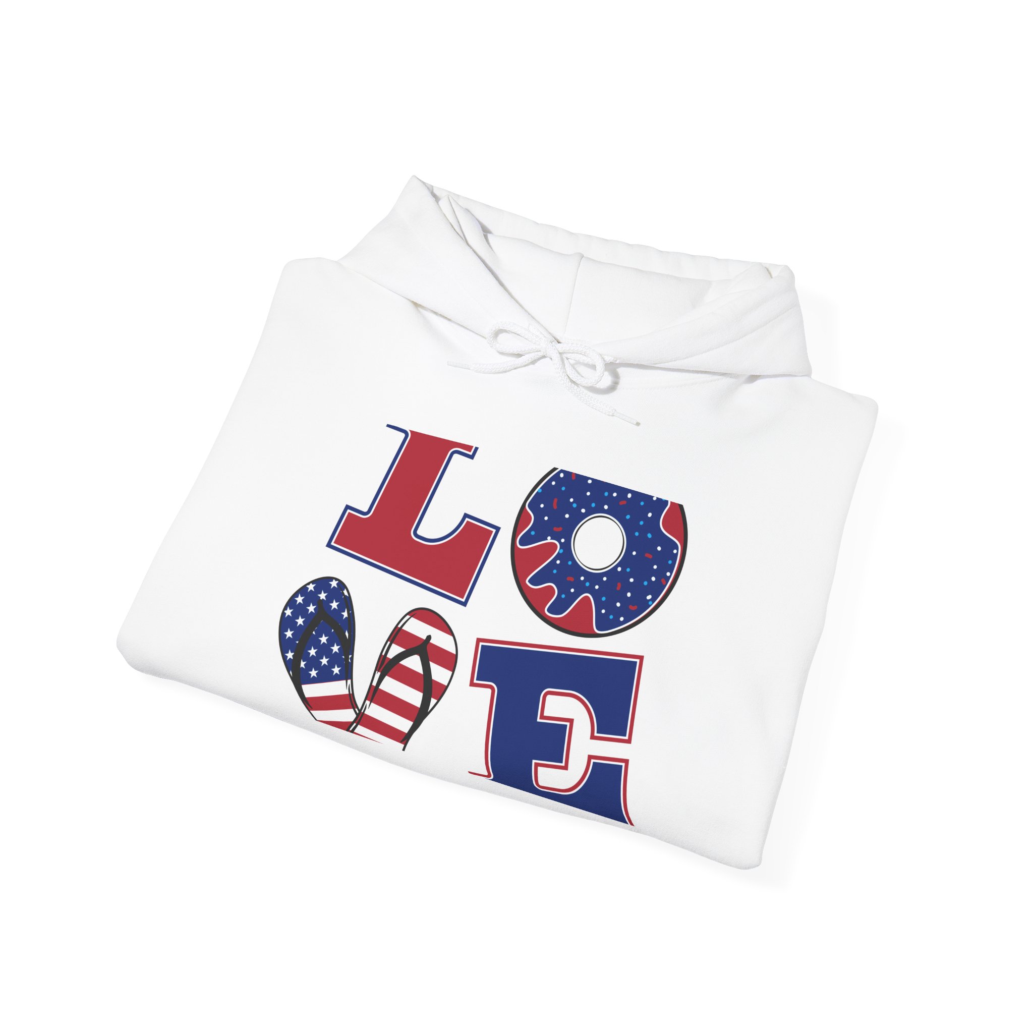 Patriotic LOVE Hoodie – USA Flag Donut Graphic, 'New Day' Back Print - Image 4