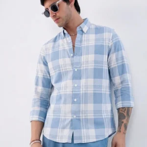 Sky blue check shirt for men’s