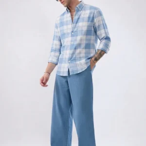 Sky blue check shirt for men’s